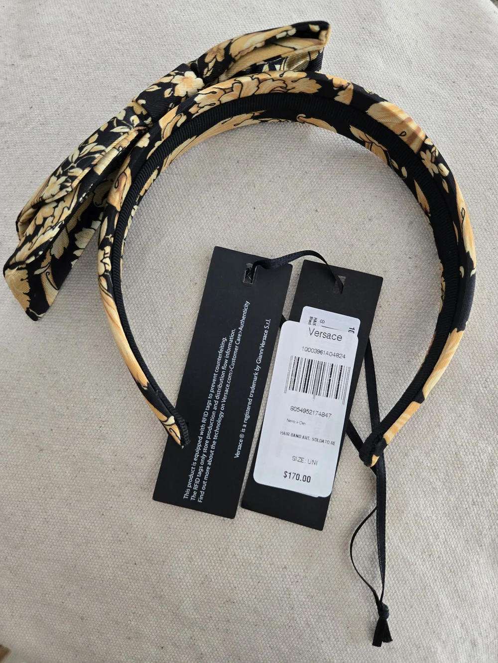 Versace Floral Black & Gold Knot Headband
